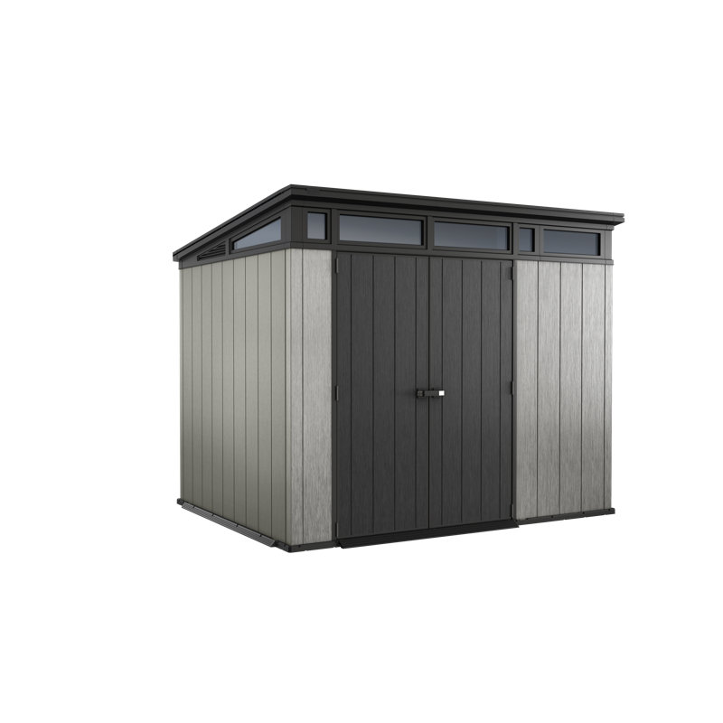 Keter Artisan 9x7 ft. Modern Durable Resin Outdoor Storage Shed With Floor and Double Doors for Garden Patio Furniture and Tools, Grey